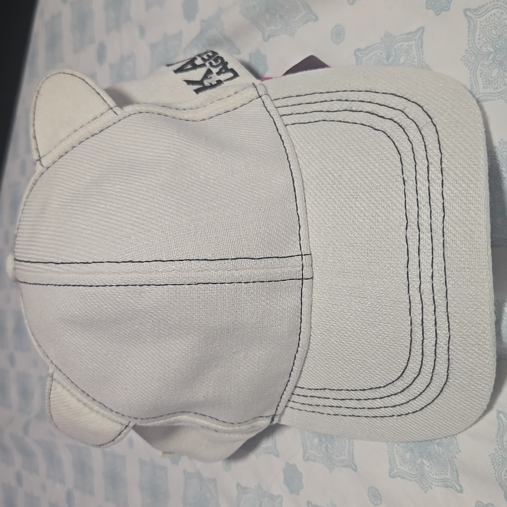 Karl Lagerfeld White Hat with Black Stitching